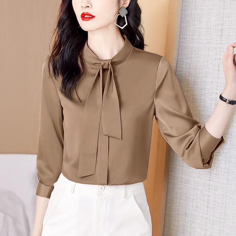 Product Introduction of áo sơ mi thắt nơ tay dài chất voan tơ nhung mềm mại Top Nữ Women Shirt áo tingoan Jean sơmi kiểutỷtỷ 18