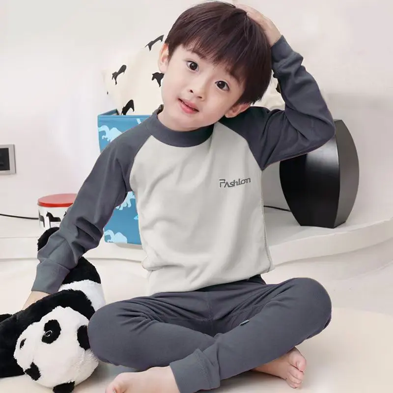 Set Baju & Bawah Long Johns, untuk Kanak-kanak, Sesuai untuk Lelaki dan Perempuan, Seluar Dalam Termal, Saiz Sederhana dan Besar, Sweater Tebal, Piyama Asas, Baju Atasan dan Seluar