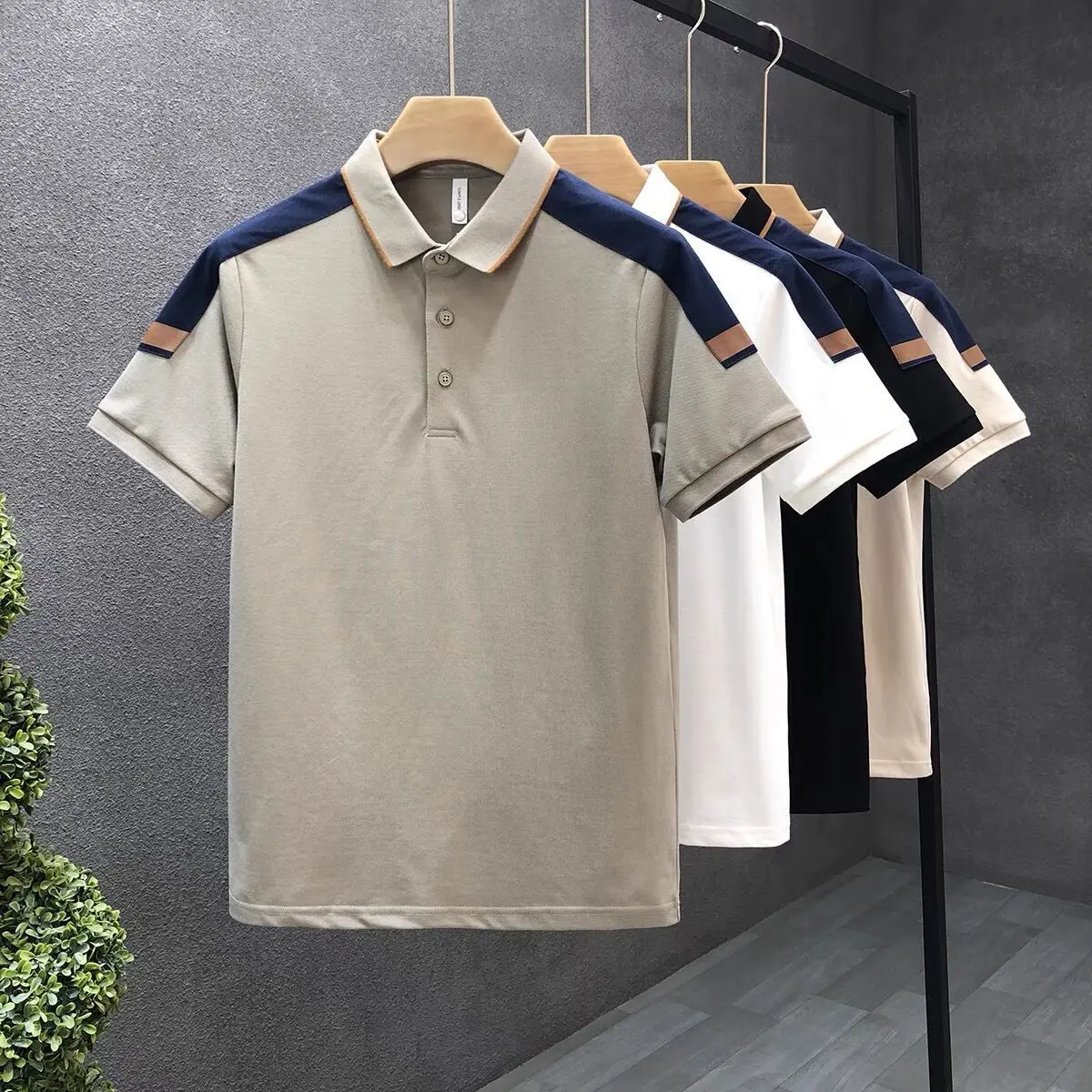 Áo Thun Nam, Ngắn Tay, Thiết Kế Ngọc Trai, Dáng Ôm, Phong Cách Thường Ngày Chắp Vá, Thích Hợp Cho Mùa Hè, Phong Cách Trẻ Trung, Ve Áo, Quốc Tế Thương