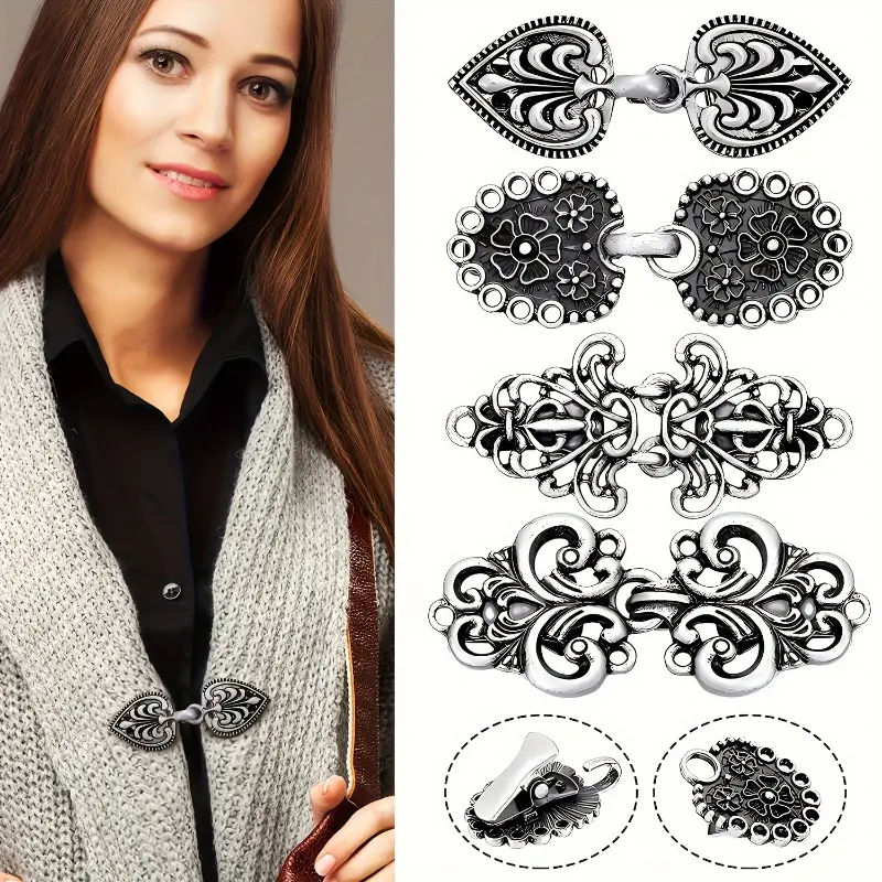 [1/4 Pieces Anti-Slip Sweater Clips] Vintage Silvery Sweater Clips Set, 1/4 Pieces, Anti-Slip Grip Cardigan Collar Clips, Decorative Cinch For Scarves, Shawls, And Dress Shirts, Secure & Stylish Clothing Accessory