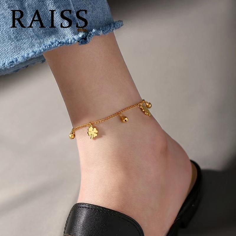 Vòng Chân Thiết Kế Hình Hoa 4 Lá Trang Sức Thời Trang Làm Bằng Thép Không Gỉ Và Titan Có Chuông Thiết Kế Lắc