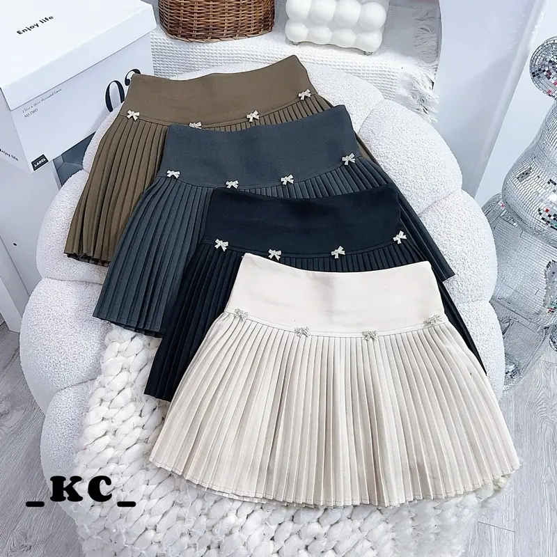 ( 1064) Chân váy nữ xếp ly kèm tang nơ