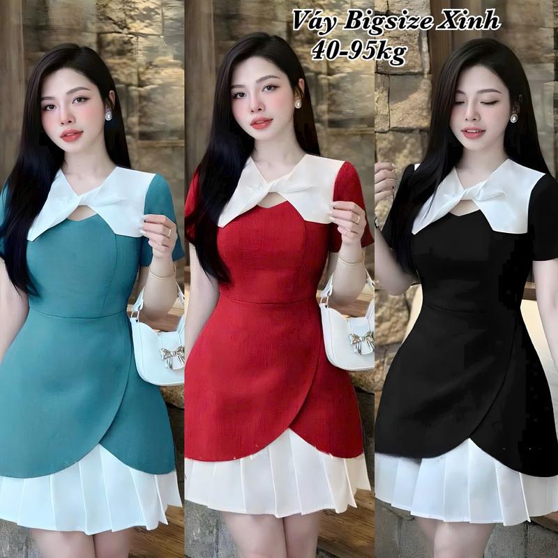 Thời Trang Bigsize Nữ - Váy Đầm Dự Tiệc Vải Lụa Chéo Thái Thiết Kế Cổ Xoắn Dập Ly Cao Cấp Xinh Đẹp Sang Trọng Dễ Thương Giá Rẻ 40-95kg ennhobigsize Khuy Voan Đen Dress Kim Tuyến - 2383