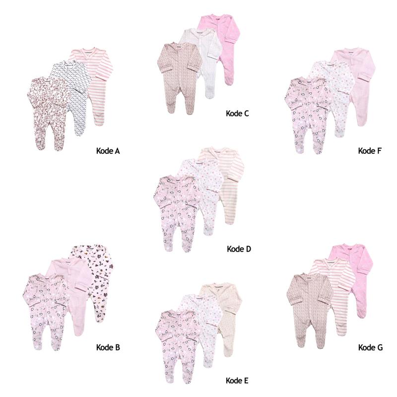 PROMO 5.5 | Sleepsuit Isi 3pcs / Baju Tidur Bayi Perempuan 3IN1 Import Cotton Newborn 0