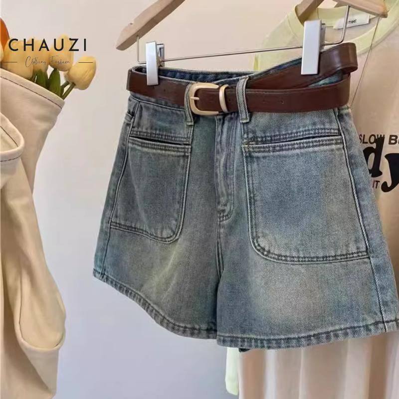 Quần Short Denim Chauzi Lưng Cao Phối Túi Trước Cho Nữ Cao Cấp Quần Eo Cao Nhỏ Thời Trang Women Pants BIGSIZE quần  jean