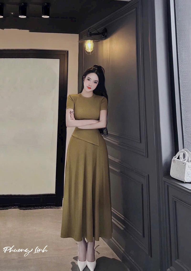 Product Introduction of Sét váy tăm lạnh tà chéo dáng dài đủ màu 5