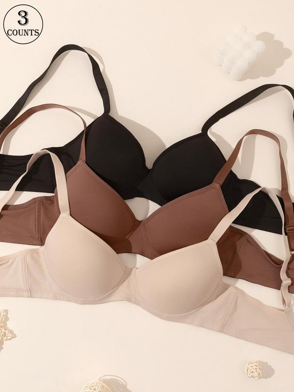 Women's Solid Color Underwire Bra, Casual Comfortable Breathable Bra for Daily Wear, Lingerie for All Seasons, Clothing 2