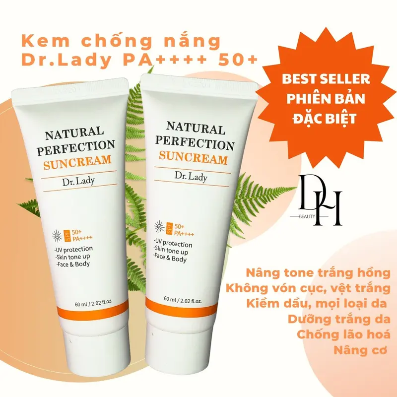 Kem chống nắng Dr Lady, nâng tone trắng hồng, kiềm dầu, tuýt lớn 60ml, Hàn Quốc 0