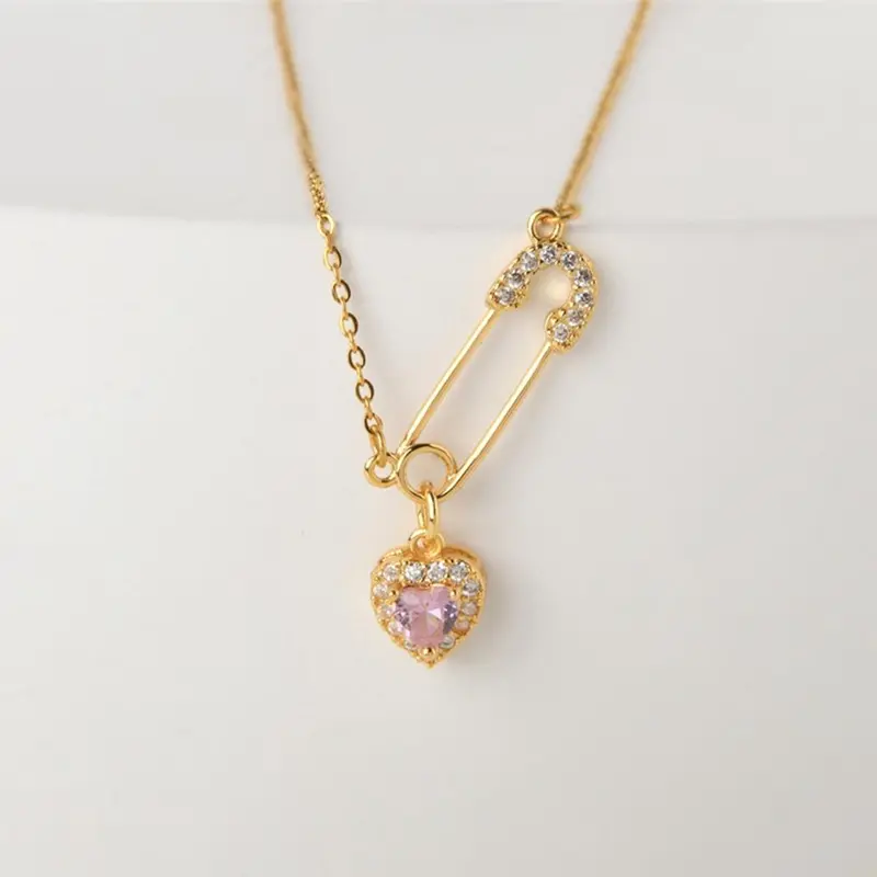 Vòng Cổ Choker Mặt Dây Chuyền Trái Tim SafetyPin, Màu Hồng Lãng Mạn, Ý Tưởng Quà Tặng Lý Tưởng Cho Các Cặp Đôi, R9V4 2