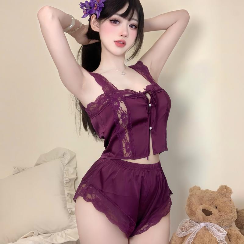  2248-XẢ HÀNG Đồ Bộ Ngủ Quảng Châu Chất Lụa Phối Ren Mềm Mịn Mát 