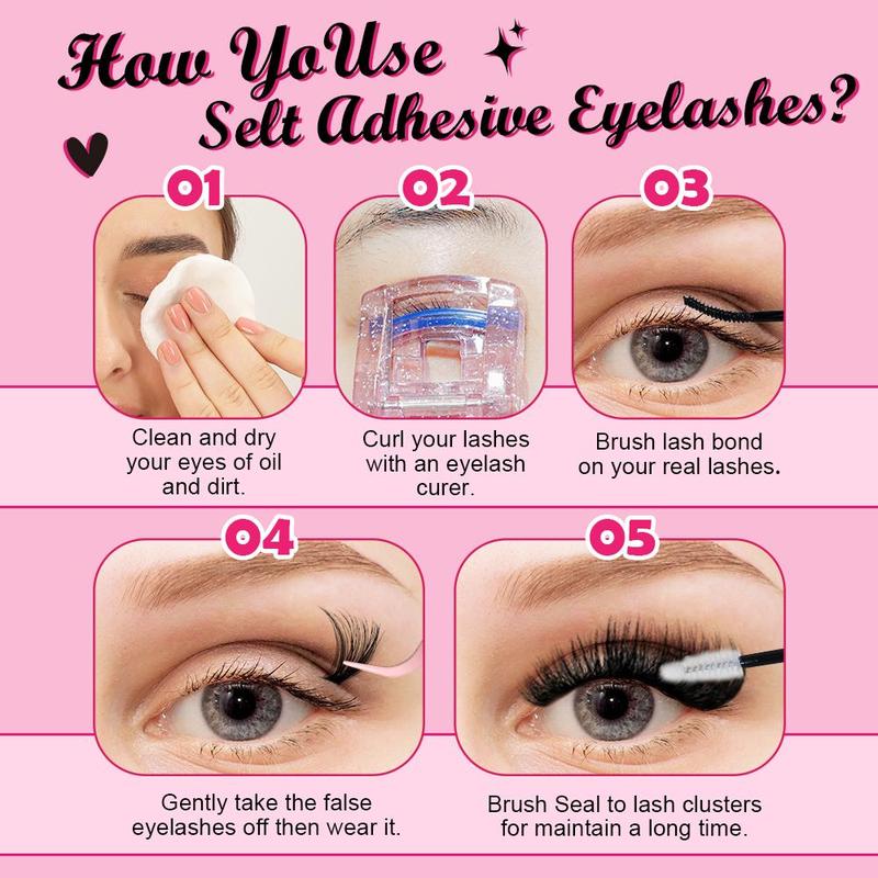 Eyelash Extensions Kit, 1 Set Eyelash Clusters with Eyelash Glue & Tweezers & Brush & Eyelash Curler & Makeup Tools, Eye Makeup Accessories, Cosmetic 8