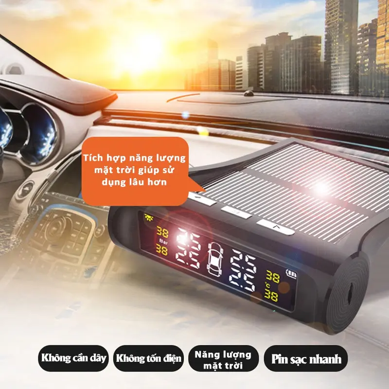 Cảm biến áp suất lốp ô tô xe hơi gắn ngoài, Pin sạc năng lượng mặt trời, màn hình LCD 2