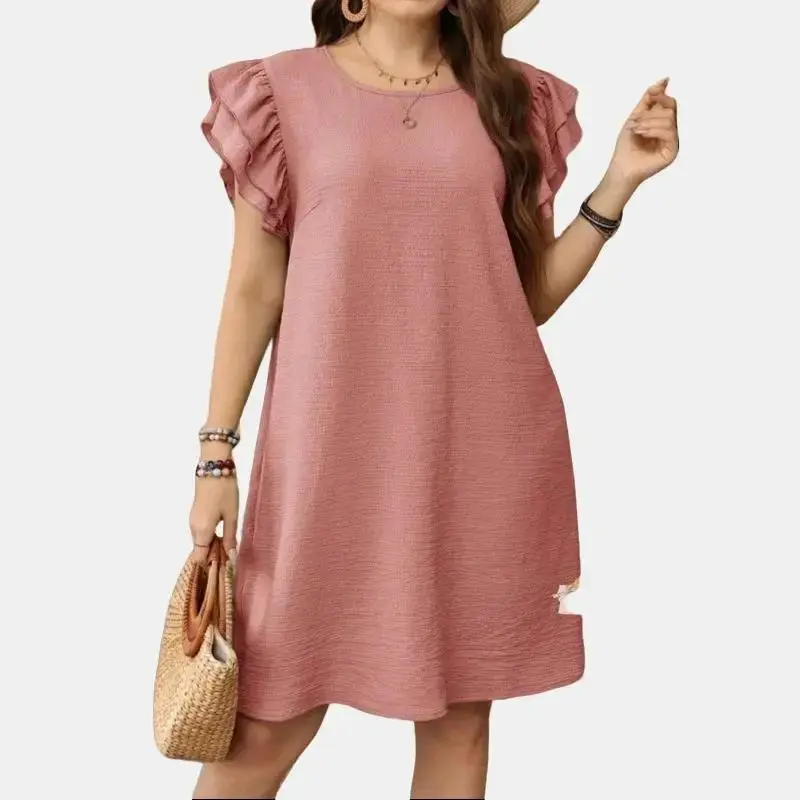 Awesome Plus Size Ruffle trim Linen Dress 32072#