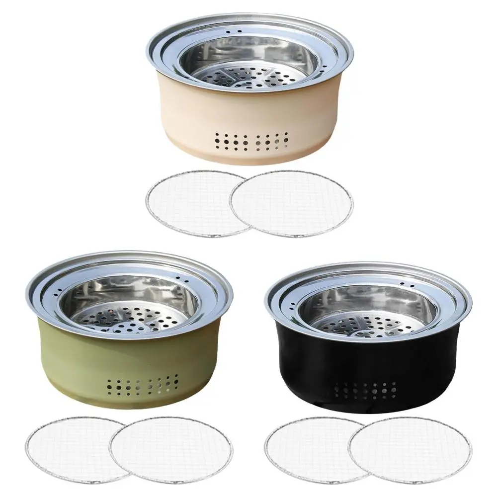 Barbecue Stove Wood Burning Camp Stove Fire Pits Round Firepit BBQ Grill Tea Stove for Outdoor Teapot Kettle Garden Cooking