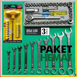 Paket Kunci Ring Pas 11Pcs 8-22mm Diamond / Kunci Shock Shok Sok 40Pcs Aiwa / Obeng T Set 24Pcs Pluu Shock Palu