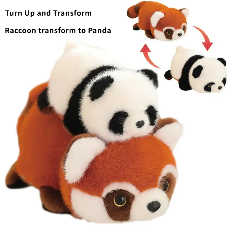 Cute Flippable Plush Panda to Raccoon Reversible Stuffed Animals Soft Doll Fluffy Pillow Kids Baby Birthday Gift