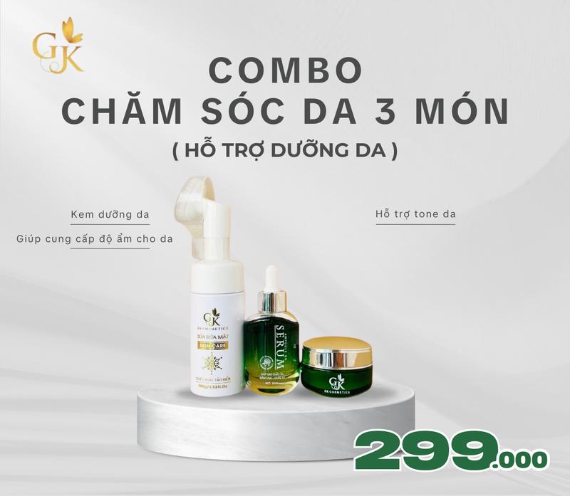 COMBO CHĂM SÓC DA 3 MÓN KEM FACE SERUM SỬA RỬA MẶT - TẶNG SON DƯỠNG GK