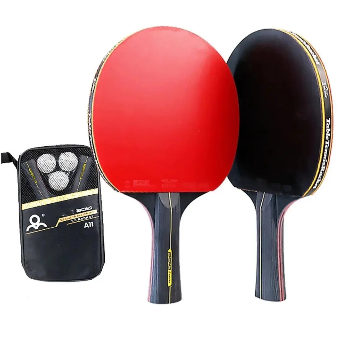 Table Tennis Racket, 2 Counts Professional Ping Pong Racket Set, Pimples-in Rubber High Quality Blade Bat Paddle with Bag