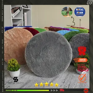 Alas Duduk  kursi Bulat non anti slip  kain bulu rasfur SUPER EMPUK Diameter 40cm isi busa Royal Foam  kuning 5CM alas hitam ada resleting
