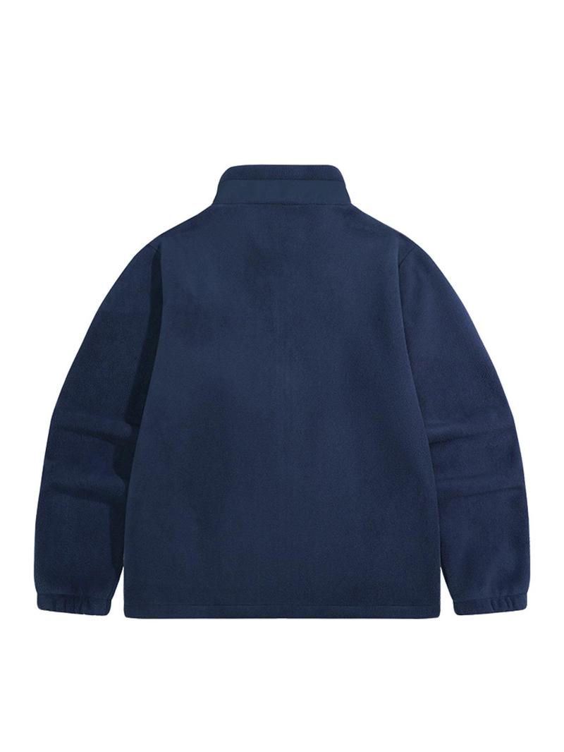 Product Introduction of Men's Solid Patched Pocket Zipper Funnel Neck Fleece Jacket, Regular Fit Casual Long Sleeve Zip Up Outerwear for Fall & Winter, Men's Clothes for Daily Wear 6