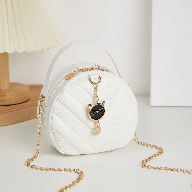 Women's Small round Bag Women's Embossed Simple Solid Color Small Handbag Crossbody Phone Bag