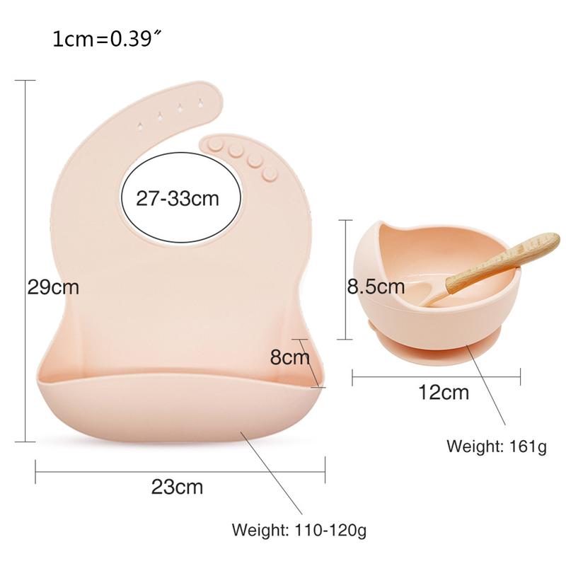 Product Introduction of 3 Pcs Baby Bibs+Suction Dish Bowl Plate+Spoon Set Waterproof Food Grade Silicone Newborn Infants Adjustable Drooling Burp Aprons Learning Feeding Tableware Kit 0
