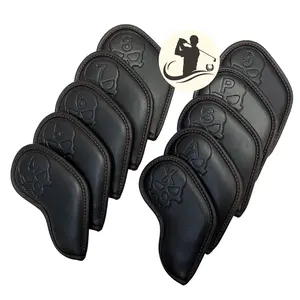 Magnetic Head Cover Iron Pelindung Stick Golf Black Red Skull Set 10 Pcs PREMIUM Quality Set Stik Irons Sarung Pelindung Keren Bahan Kulit Tebal dengan Magnet HC102