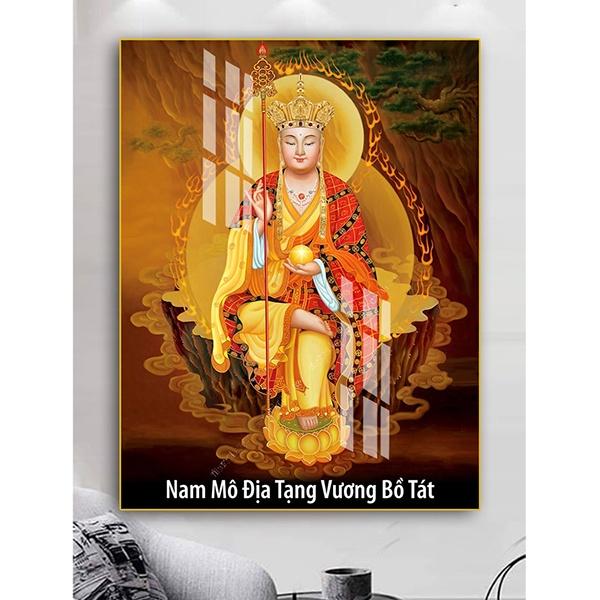 Treo Tường Địa Tạng Vương Bồ Tát 30x40cm - Tranh Laminate Tráng Gương Decor Decor Phòng Tranh phật giáo tranh trang trí phòng thờ tranh phật tranh treo phòng thờ tranh phật giáo mang lại bình an tranh tráng gương bo viền