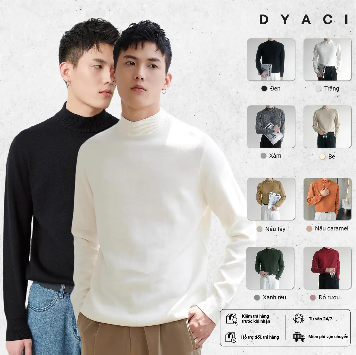 Áo Len Nam Cổ Lọ DYACI 3 Phân Quảng Châu Dài Tay Chất Lông Cừu Dày Dặn Mềm Mịn Cao Cấp Cực Ấm Kiểu Hàn Quốc AL96 Menswear