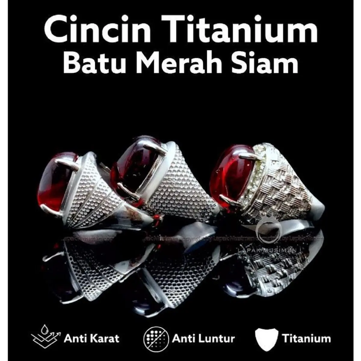 Cincin Pria Wanita Merah Siam Ring Putih Rings