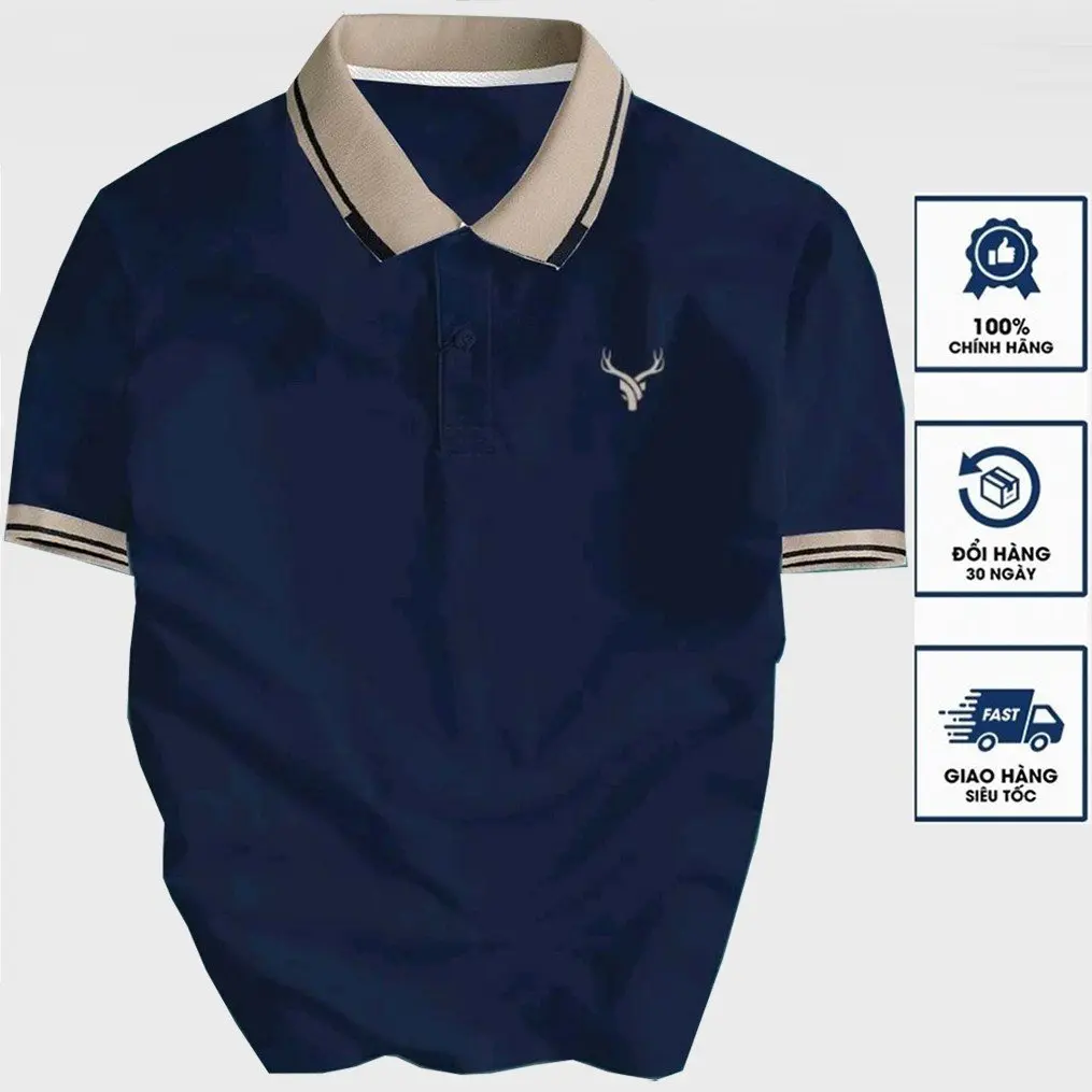 Áo thun Polo nam thêu Logo Sừng DEER phối màu cực chuẩn  vải cotton co giãn 4 chiều