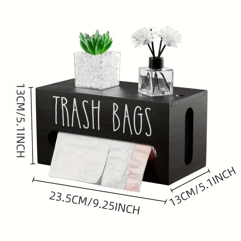 Product Introduction of Wooden Garbage Bag Storage Box, 1 Count Countertop Or Wall Mounted Garbage Bag Holder, Household Items Space Saving Kitchen Storage Box, Home Organizer for Kitchen 12