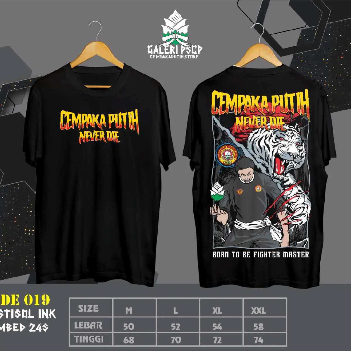 KAOS PSCP NEVER DIE 019 CEMPAKA PUTIH Hitam Santai Katun Slim-fitting
