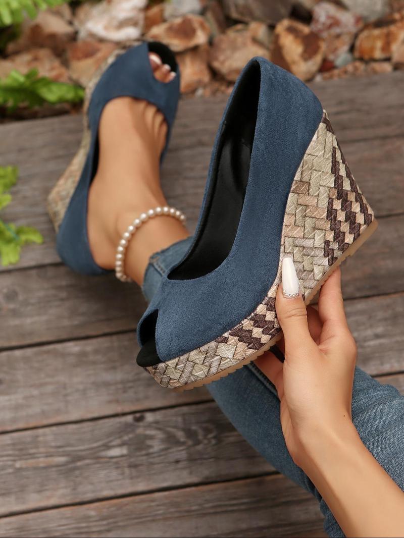 Product Introduction of Women's Fashionable Plain Color Wedge Sandals, Casual Comfortable Platform Sandals for Beach Vacation, Female All-match Round Toe Sandals for Daily Wear, Heels 1