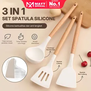 MAYY 4 in 1 Sendok Sup / Spatula Silikon Tahan Panas Warna PUTIH