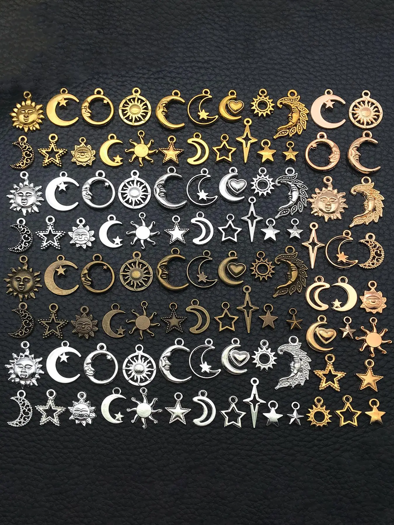 Mixed Sun Moon Stars Design Charms, 20/100pcs Fashionable Jewelry Accessories for Women & Girls, Trendy All-match & Exquisite Jewelry for Birthday Gift
