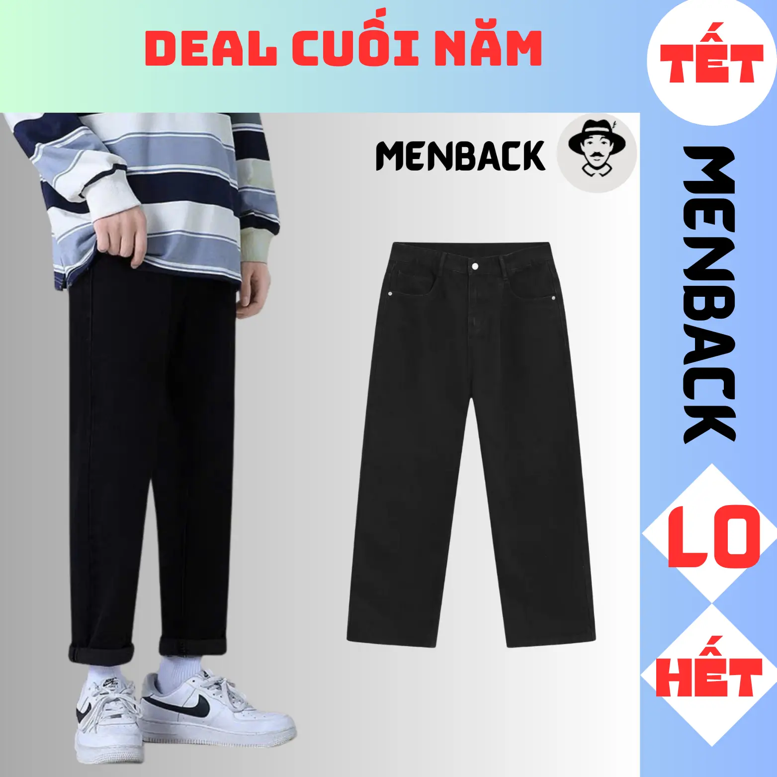 [ MENBACK ] - Quần jean baggy nam màu đen Menswear Pants Có Túi