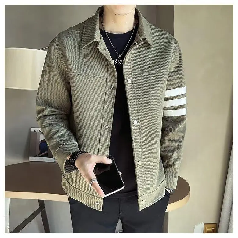 Áo khoác bóng chày Hàn Quốc nút bóp, cổ bẻ 01 nam Nữ Menswear Dài Tay Xanh Rêu 3