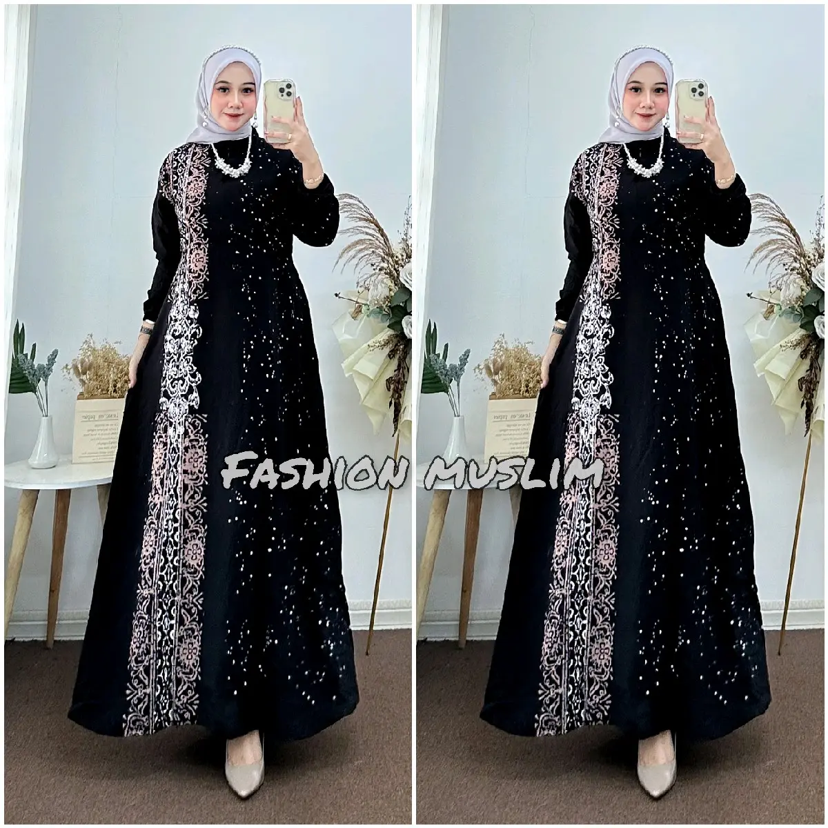 Gamis rayon twill mutiara sleting susun MOTIF ARAB Dress Wanita Muslim