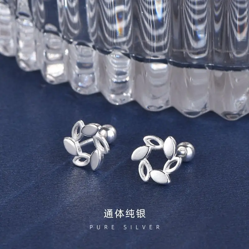 s999 toàn thân bạc sterling tươi ngọt ngào Hàn Quốc vòng hoa rỗng ruột vít tai đinh tán bông tai nữ