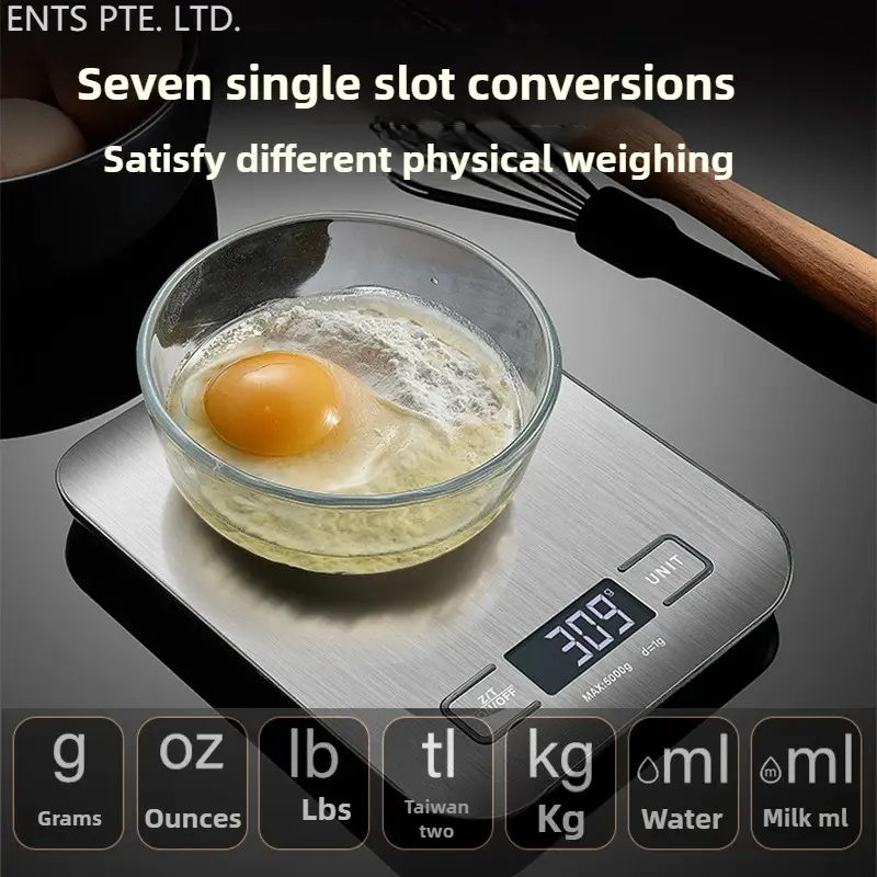 Digital Kitchen Scale LED Display 5kg/1g Stainless Steel Panel Electronic Scales Home Jewelry Food Snacks Weighing Baking Tools