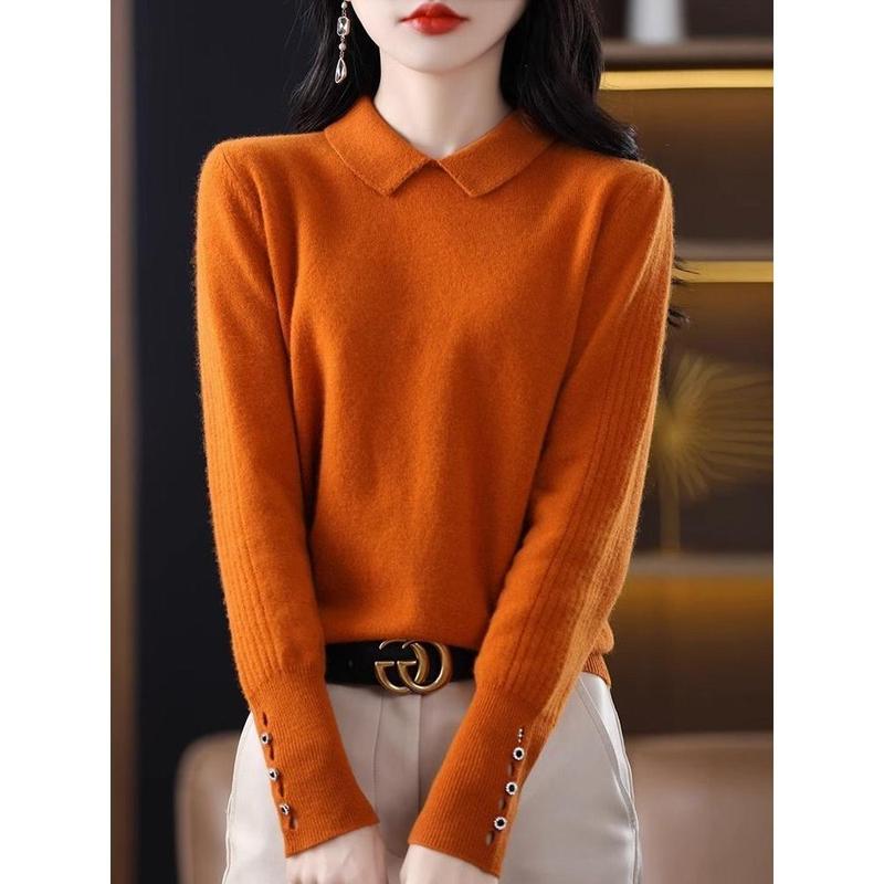 Áo Len Nữ, Thiết Kế Khoét Lỗ Vòng Bít Thời Trang, Bộ Sưu Tập Mùa Xuân 23, Màu Đỏ, Phong Cách Mới, Cổ Áo Búp Bê, Bó Sát, Thanh Lịch, Áo Lớp Nền 8