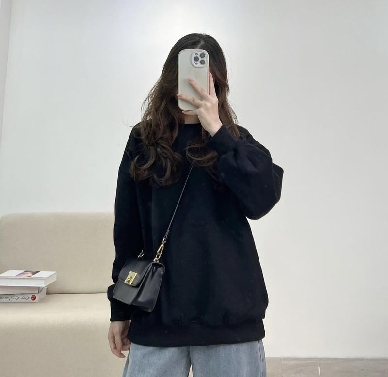 ẢNH THẬT - Áo sweater trơn nỉ bông 100% cotton siêu đẹp, nam nữ mặc được unisex ulzzang Women Hoodie Top Cổ Tròn Capybara Labubu 1