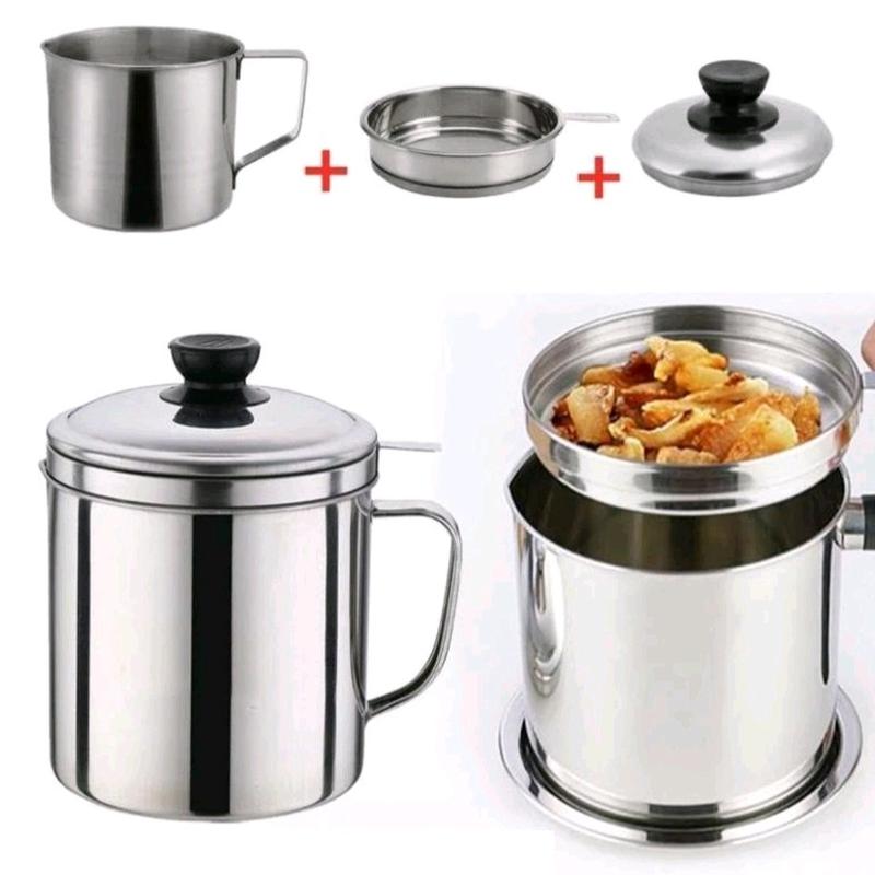 WADAH SARINGAN MINYAK  1.3 LITER STAINLESS STEEL GELAS PENYARING AMPAS SISA 1