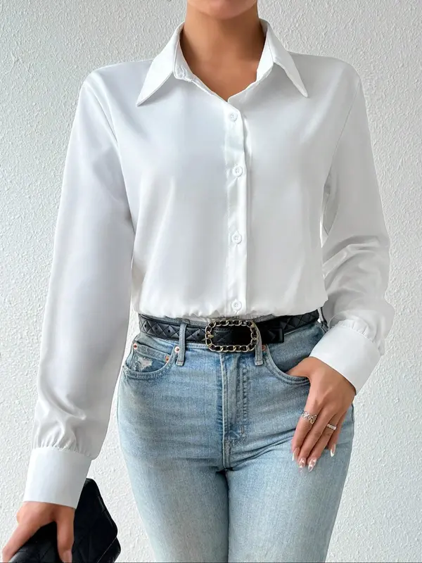 Women's Solid Color Button Bodysuit, Casual Comfy Long Sleeve Bodysuit for Work Office Business, Ladies Clothes for Spring 3