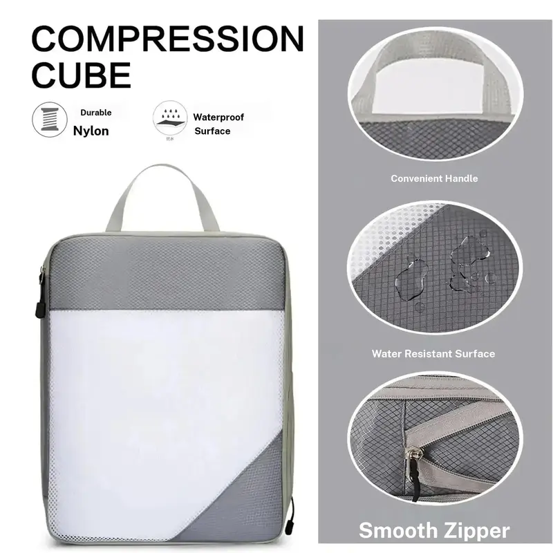 Travel Storage Bag Set, 4 Counts/set Including 3 Counts Compression Packing Cubes & 1 Count Shoe Bag, Travel Organizer for Clothes, Bedding, Toiletries 4