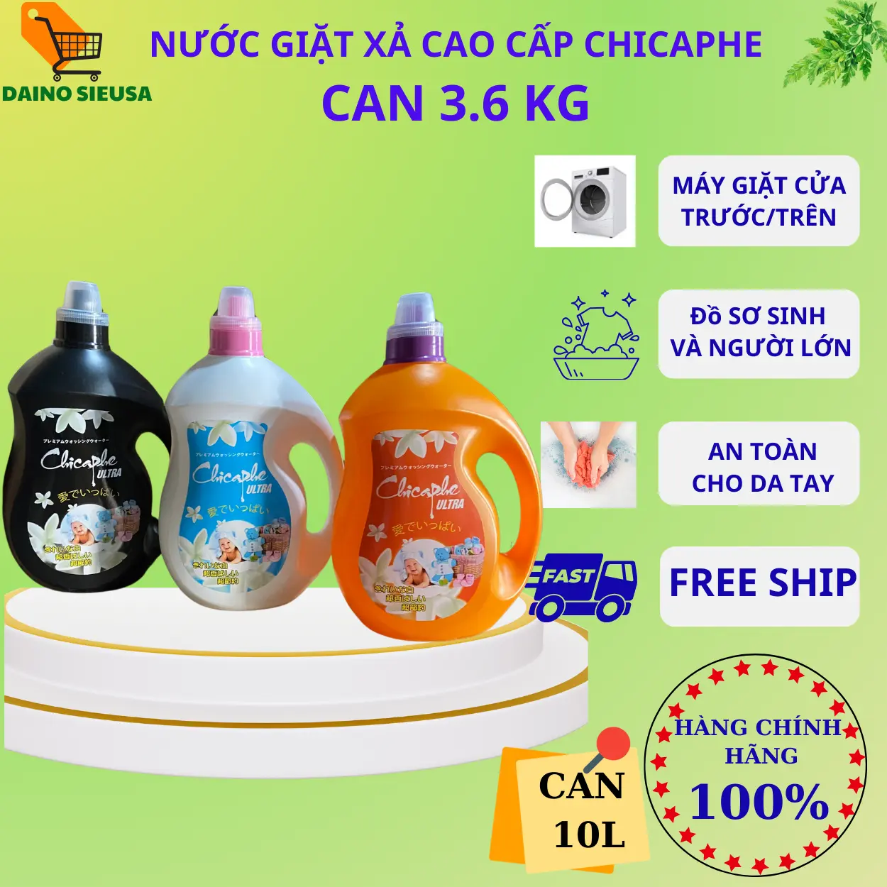 Nước giặt xả Chicaphe cao cấp 3.6kg hương nước hoa, đặc, sạch, lưu hương Làm Sạch
