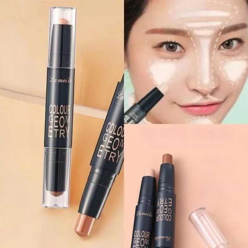 Bút Chì Tạo Khối, Kem Bút Chì Mờ, Mẹo Kép, Hành Động Kép, Màu Kép, Bút Đánh Dấu, Băng Bắt Sáng Phát Sáng Chiều, Đường Viền Bóng Mũi, Trang Điểm, Kem Bóng, Bột Tạo Khối, Kem Che Khuyết Điểm Cosmetic Mỹ Phẩm Women 4