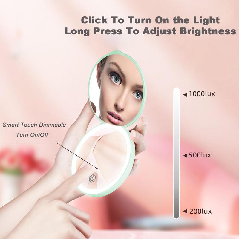 Portable Folding Makeup Mirror With Light, 1 Count Double-sided Compact Pocket Mirror, Makeup Tool For Women 3