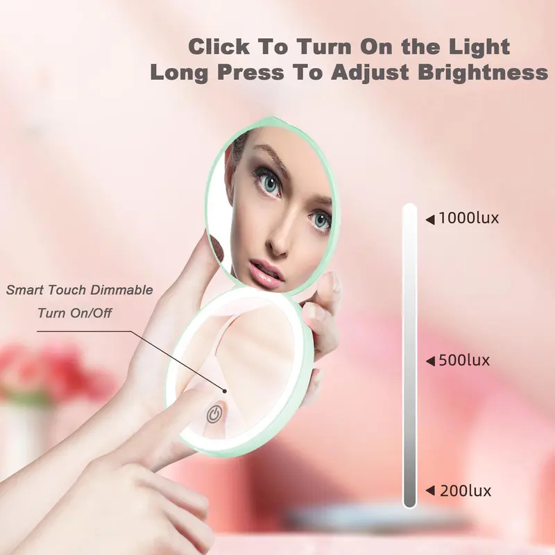 Portable Folding Makeup Mirror With Light, 1 Count Double-sided Compact Pocket Mirror, Makeup Tool For Women 3